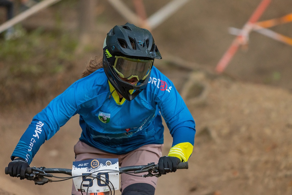 Tina Smrdel, 2nd placed woman at Kenda DH Pohorje, final round of 2023 20chocolate Downhill Cup, held in Bike Pike Pohorje Maribor on 8 October. Photo by Anže Furlan.