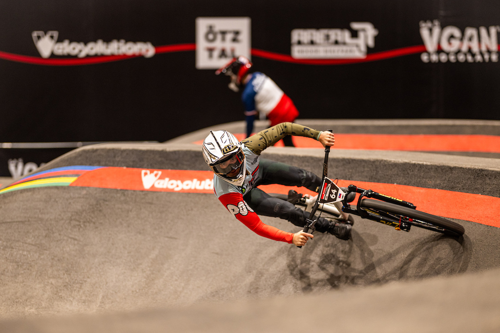 The Velosolutions UCI Pump Track World Championships seen at the Area 47 Indoor Bikepark at Oetztal, Austria on November 16, 2023.
