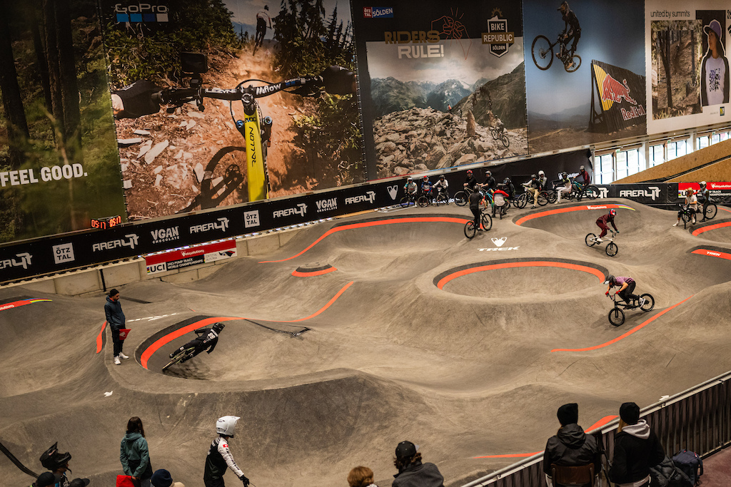 The Velosolutions UCI Pump Track World Championships seen at the Area 47 Indoor Bikepark at Oetztal, Austria on November 16, 2023.