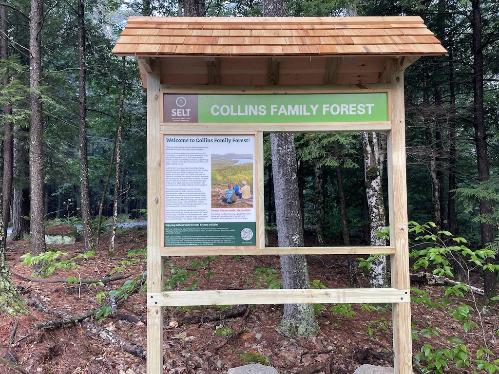 Kiosk at Collins Family Forest Trailhead