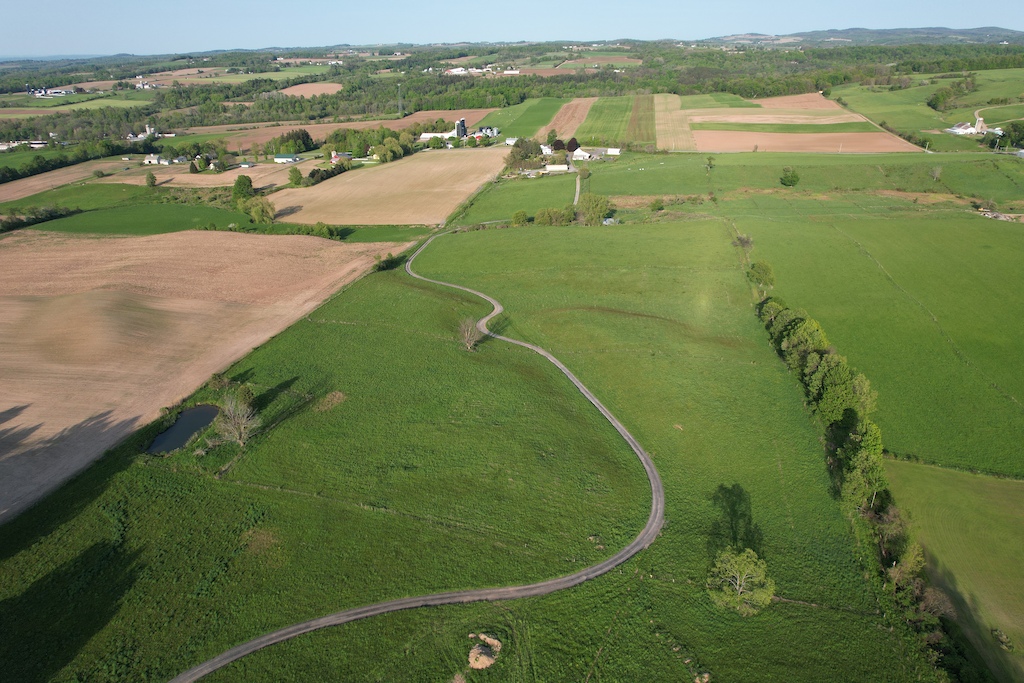Drone view of Trail #1 looking back toward Sunny Brook Farm