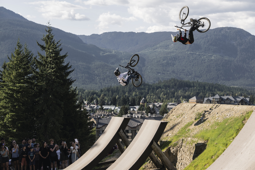 Garret Mechem performs at Crankworx Whistler Speed and Style in Whistler, Canada on July 28, 2023
