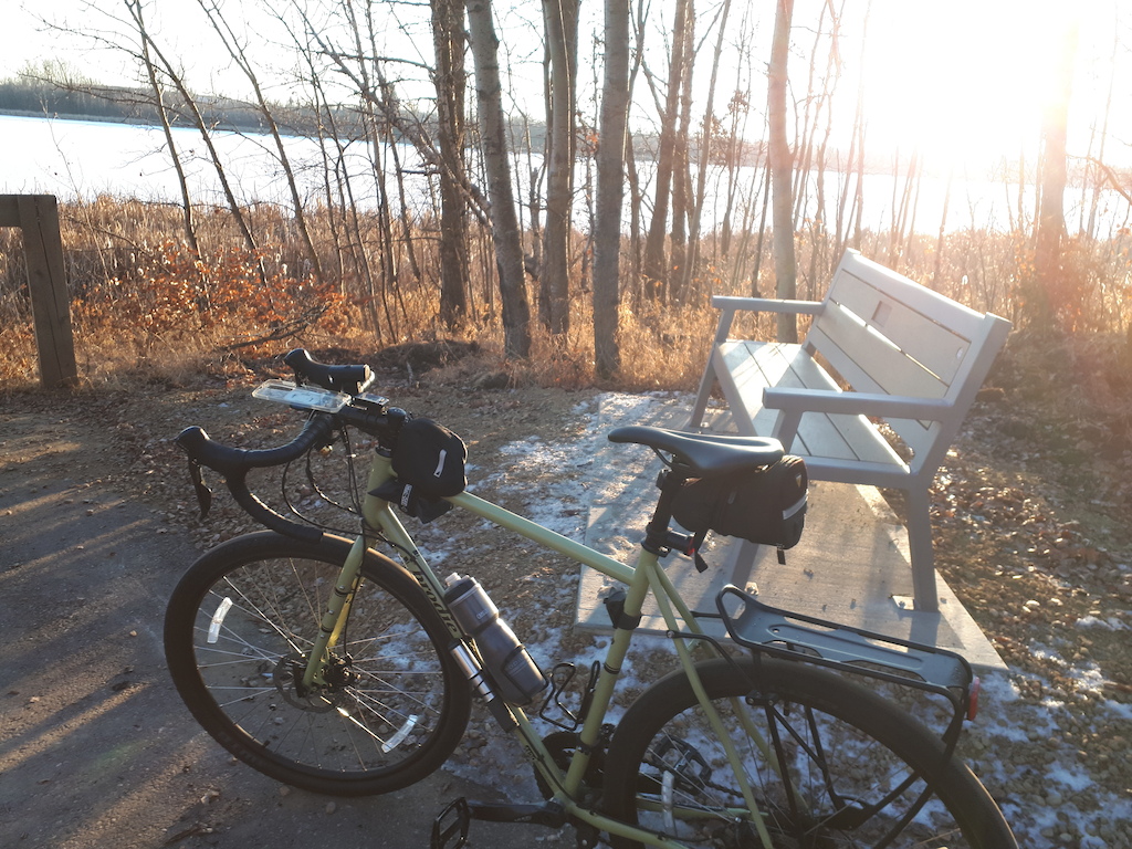 Gravel bike on Lake Access Two in "Winter-Fall" our new climate change induced season.