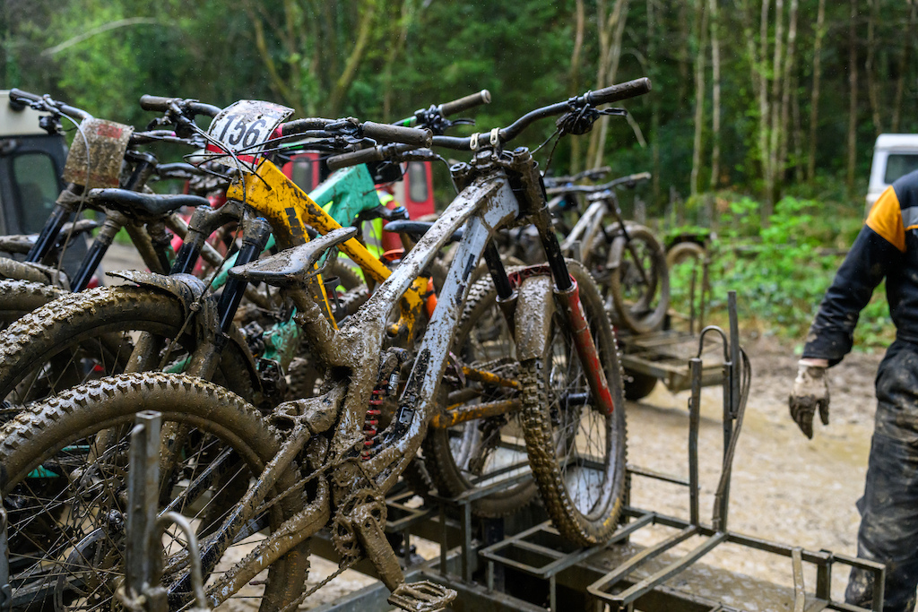 The welcome sight of bikes on a Pearce uplift trailer, an image synonymous with British Downhill racing