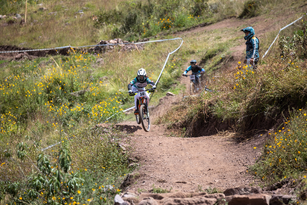 12 year old, bolivian guy, Vitally Wende heading to the most technical part of the race.