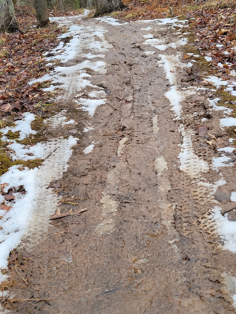 Trail damage on 1/30/2024.  This is why we close trails during freeze/thaw cycles.