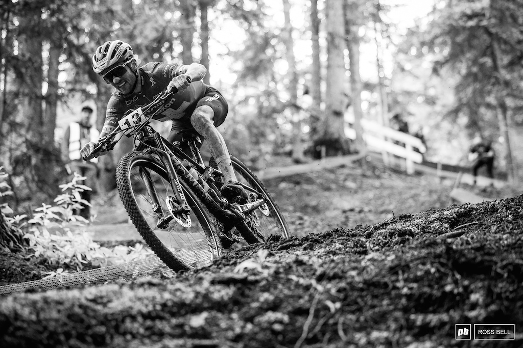 Mathias Flückiger ripping down one of the steep and techy descents.