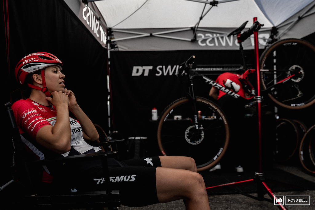 The XCC overall leader Alessandra Keller prepping for battle.