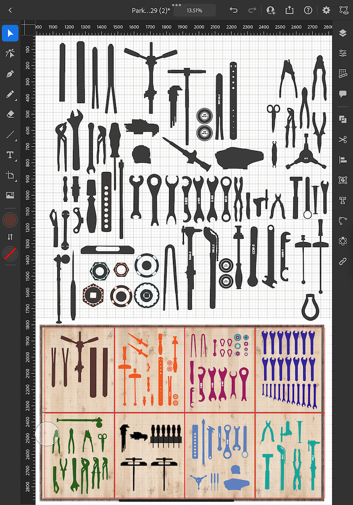 CAD Drawings: Kesean spent weeks scanning and drawing each tool to scale, translating the layout into a digital format for CNC cutting.