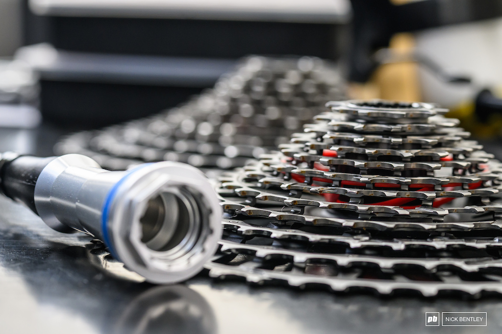 Some spare cassettes waiting for service in the SRAM pits.