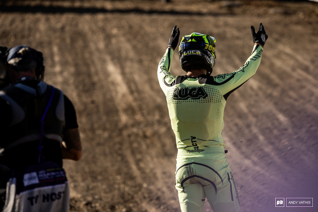 Luca Shaw showing the crowd some love after a bittersweet ending to his day.