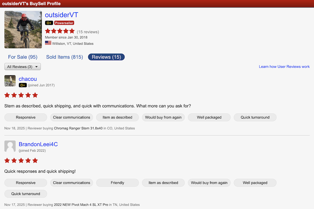 Pinkbike Introduces BuySell User Reviews and Marketplace Updates