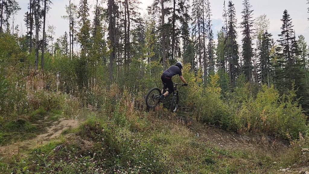 My favorite jump at the Tumbler Ridge bike park.
