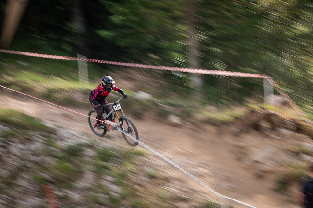 Maša Komel, women's winner at DH Sor'ca, Soriška planina, round 3 of 2026 20chocolate Downhill Cup on 12 July. Photo by Jure Kranjec.