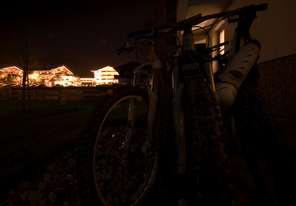 View from the back of the crib. Lights of Leogang shining in the backround.
