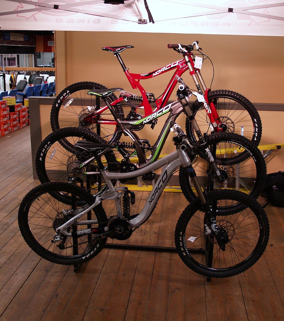 2011 Norco DH ( red), Norco Aline( green) and 2011 prototype Norco TRUAX. Truax a lighter version of the Norco Shore