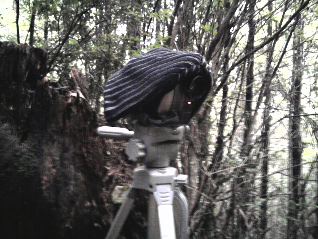 My camcorder is a trail bum too.  He fits right in with his beanie.