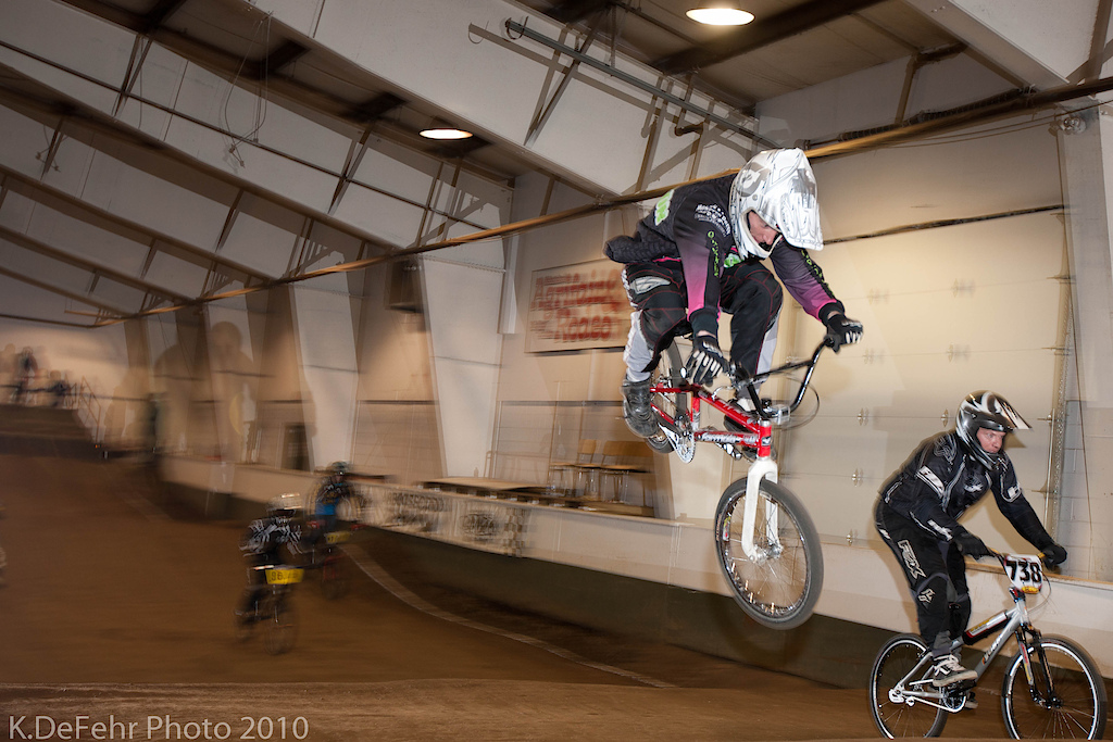 Abbotsford Indoor BMX 2010/11/20  →Canon 1DsMkIII  →Canon 16-35 f/2.8LII →1/30 shutter →ISO 400 →Aperture f/4 →2 Remote 1 on camera 580EXII flashes →Panning