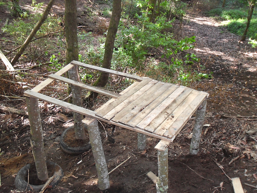 We needed a roll-in so of course we would make it ghetto styles. It is however very strong and the pallets WERE TREATED so up yours. We will treat the tree logs also with old engine oil and the rest of the roll-in is being made with decking timber.