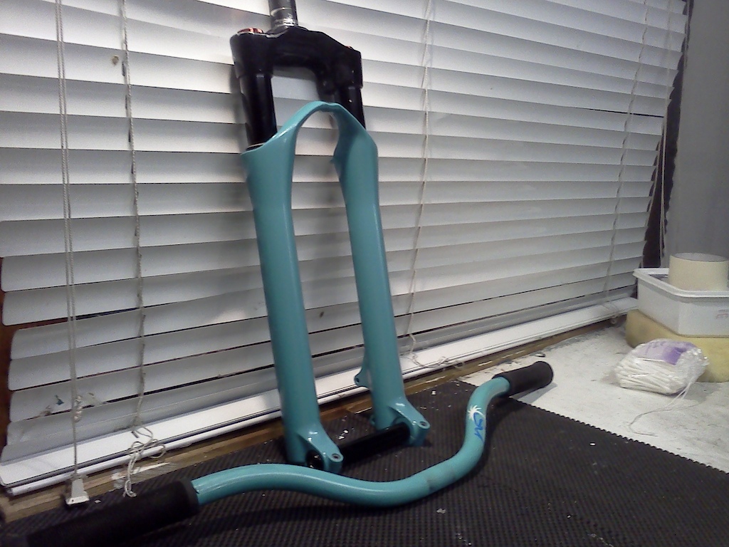 my freshly sprayed forks 

dont resemble real colours as not in the daylight will get better pics soon