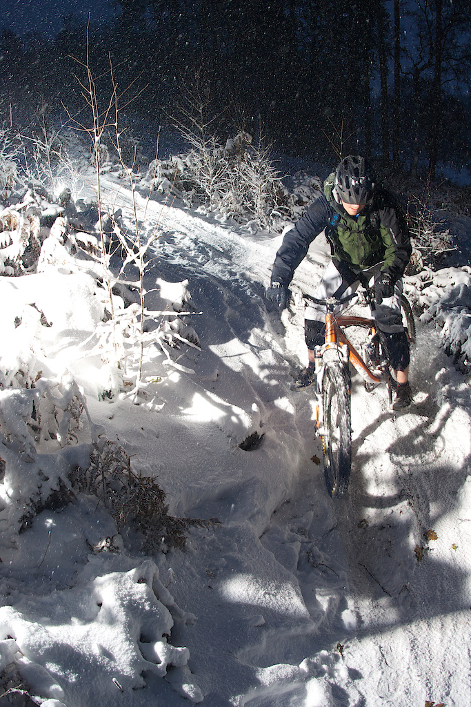 Self timer shot of me riding trails in the snow.  Try 1 million!