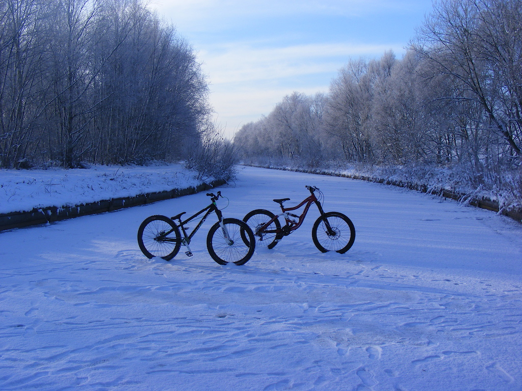 Our bikes on frozen canal :) sick shot with the background and everything!