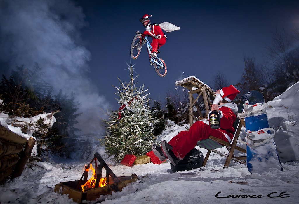 A bit of snow doesnt stop Bike Santa delivering your presents, Snowboard Santa doesnt care for you and just gets drunk! - Laurence CE - www.laurence-ce.com