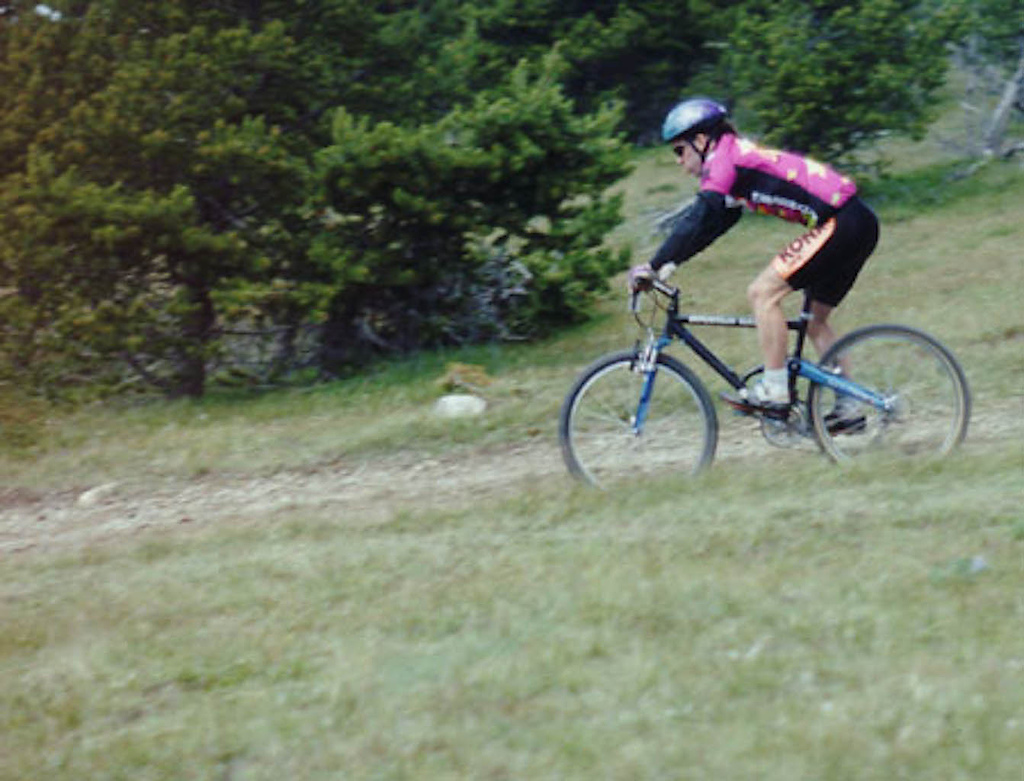 The 1st full suspension bike I ever saw.  Marzocchi front and rear, 1.5" of travel.

He won.