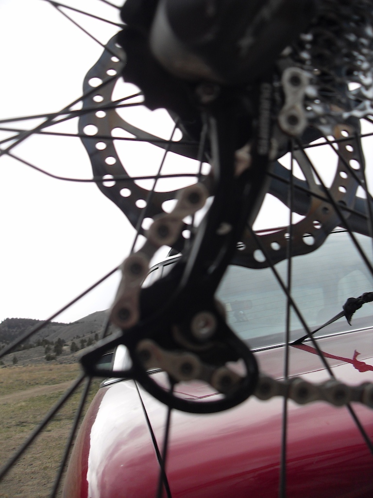 derailleur hit a rock and bent up into the wheel