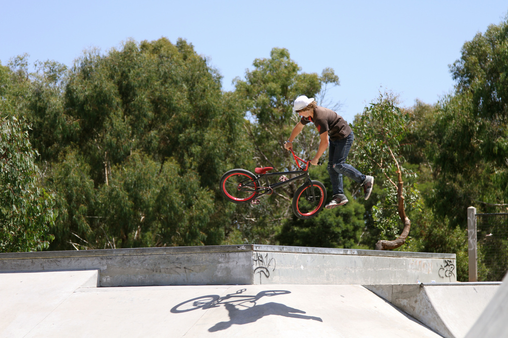 Tyson throwing a tailwhip over the bowl to bank.