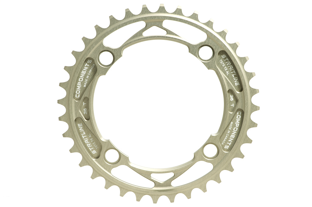 Straitline Components Race Rings 

Available in 34 36 38 40 Tooth
40.8 grams- 34th / 46.4 grams- 36th / 54.7 grams- 38th / 56.0 grams- 40th 

*Fits 4 bolt 104mm BCD Cranks
*Fully CNC Machined
*7075 T6 Aluminum
*Hard Anodized

Sorry, no fancy colors for this product, it is only available hard anodized for extreme wear resistance in harsh environments.