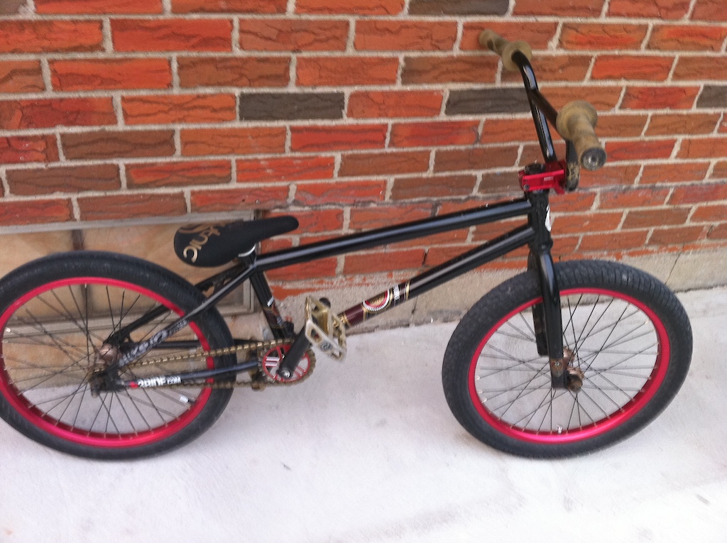 animal piff bars. animal grips, fly stem sputnic seat, animal pedals, standard m3 sprocket 25t, dk chain 3, rest is stock