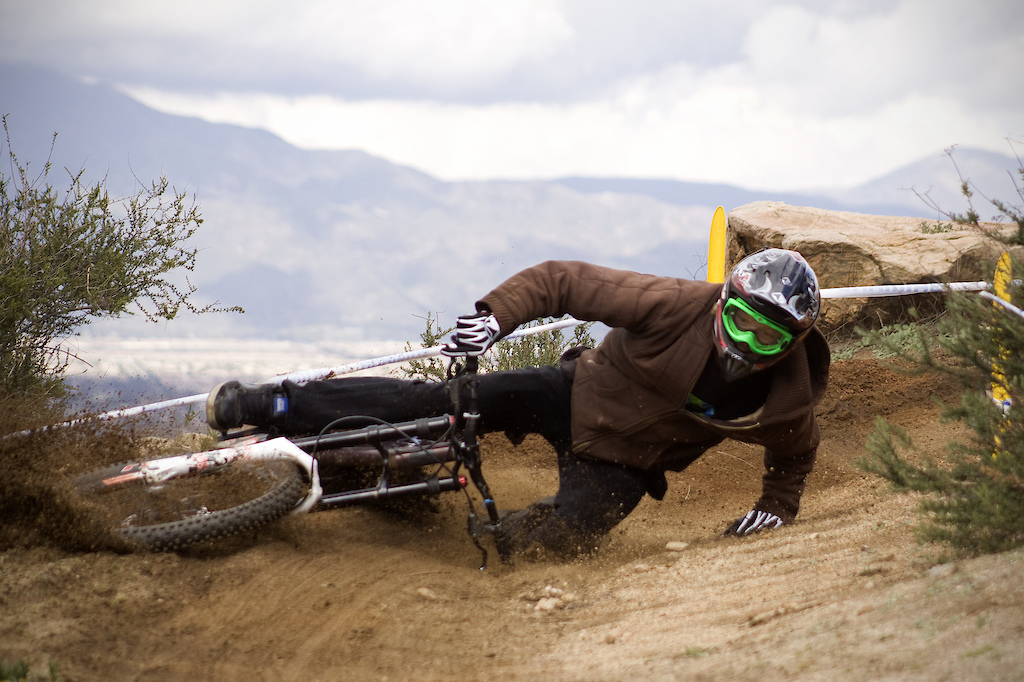 Getting too steezy on the DH. Photo: Tony Tarumoto