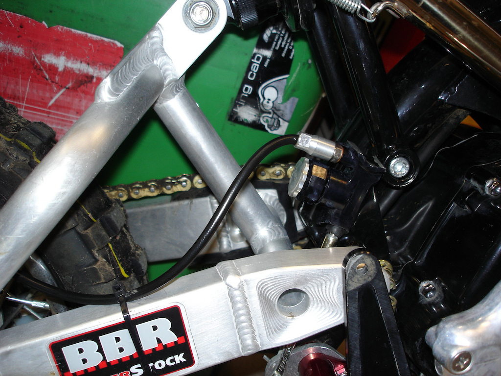 Modified old Hope lever to be use as the rear brake on this dirt bike.