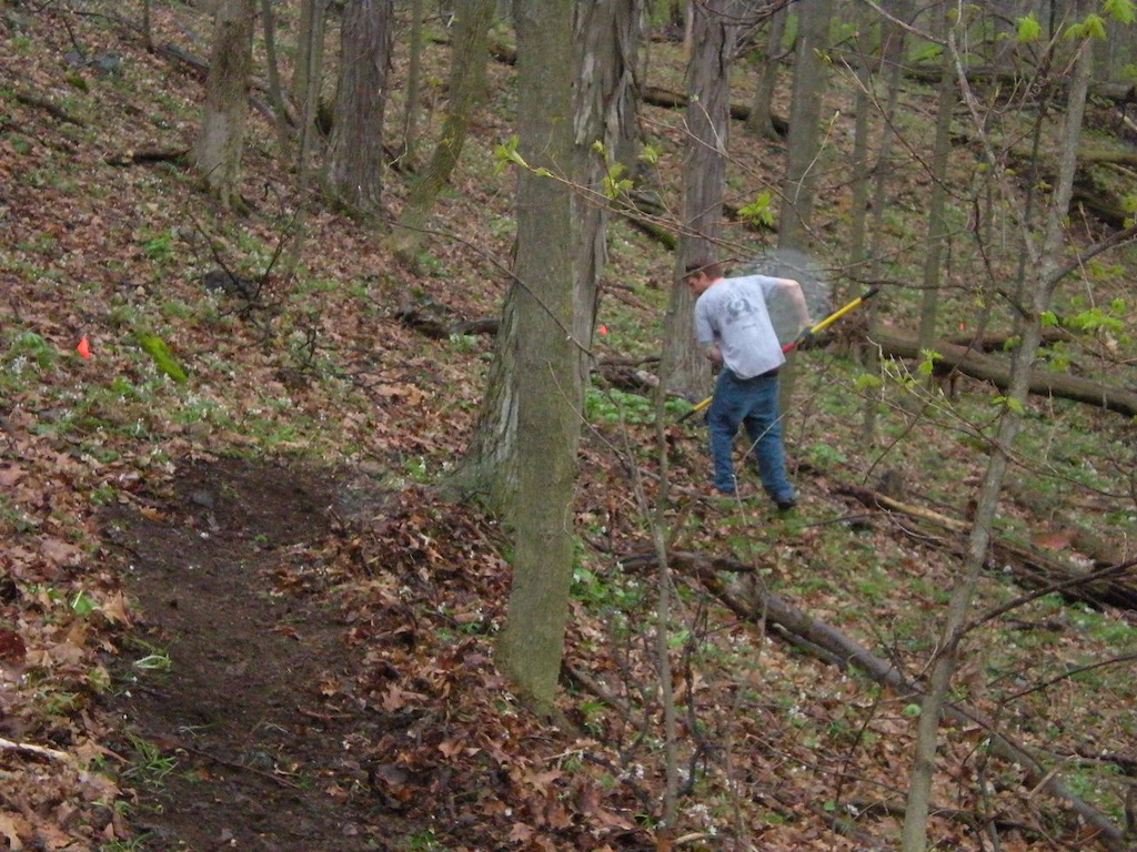 Jon slaving away on the trail build. Got about 1/4 mile cut and groomed today. Worked in the rain and thunderstorms like the 2 idiots we are!