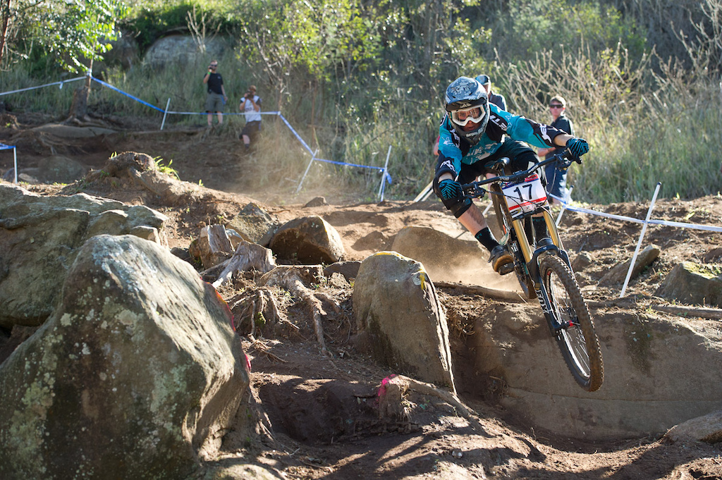 Yeti's Shaun O'Connor heading into Pebble Beach in the middle of the track.