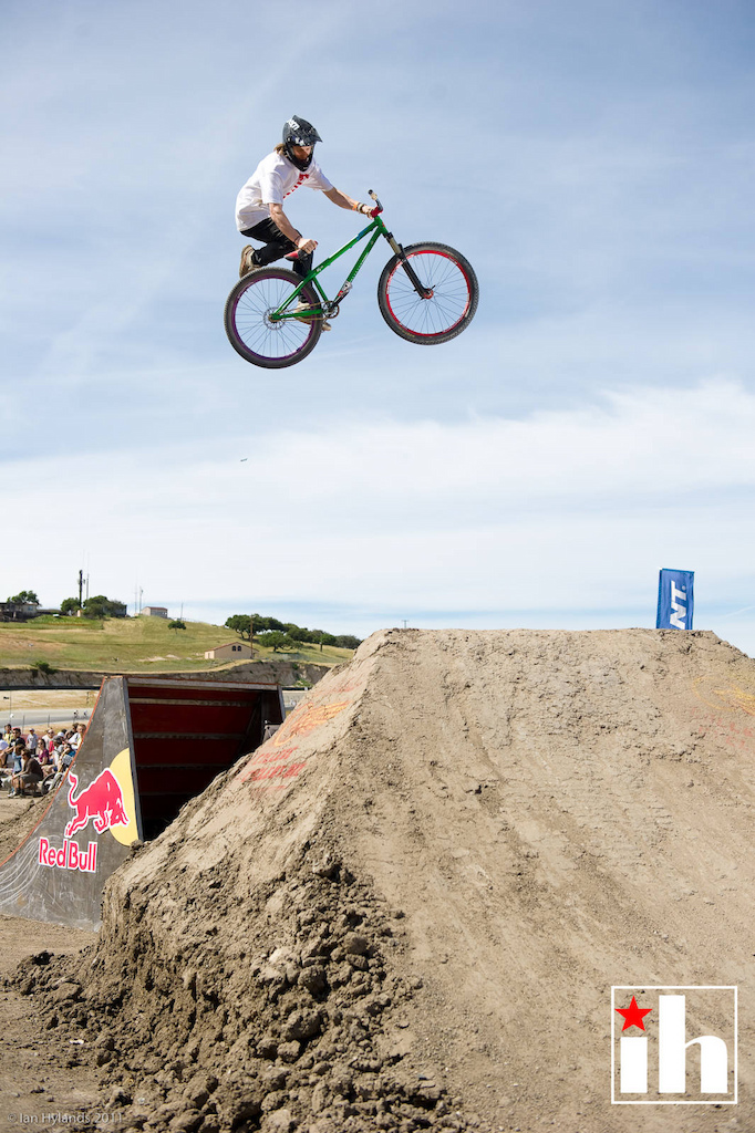 Justin Wyper did this sick seatgrab nac at the 2011 Sea Otter Jump Jam and Best Whip contest. He got way more extended, I missed it...