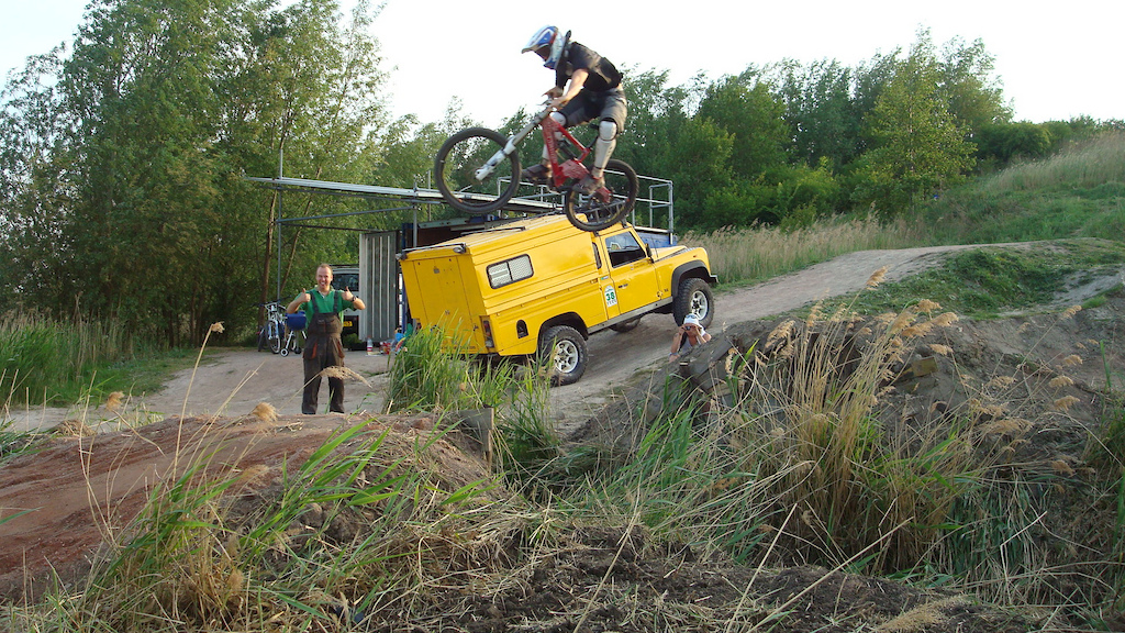 Testing the final jump on the new Mini DH track at Bikepark Groningen