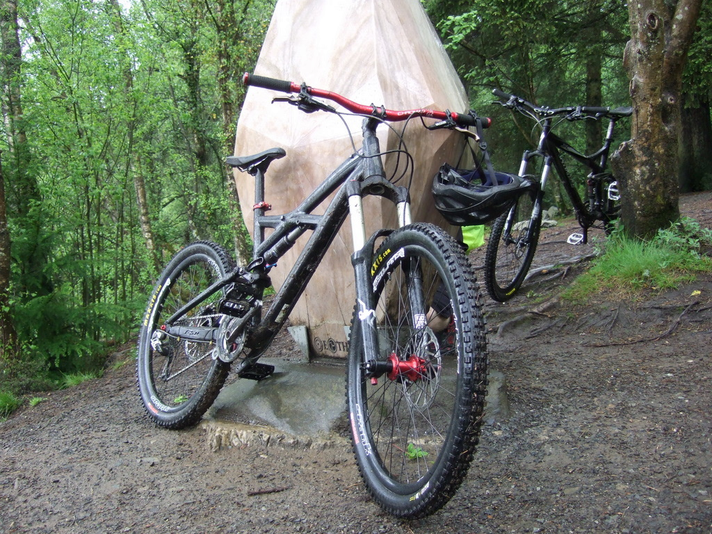 My bike propped up against the Gem Stane at Kirroughtree