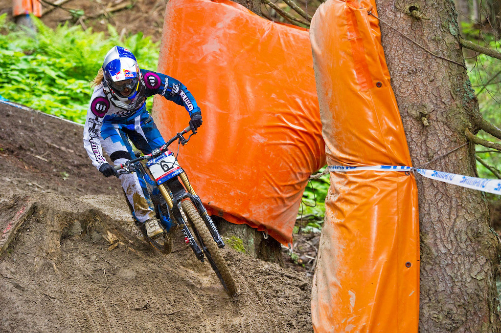 Rachel Atherton was having a smoking run. She was second fastest at the first split tops at the second split and then tossed it away in the lower woods somewhere. One thing s for certain - Fort William was home turf Leogang most definitely was not. But Rachel is most definitely back.