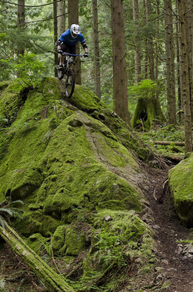 Riding a mossy exposed rock roll on Seymour