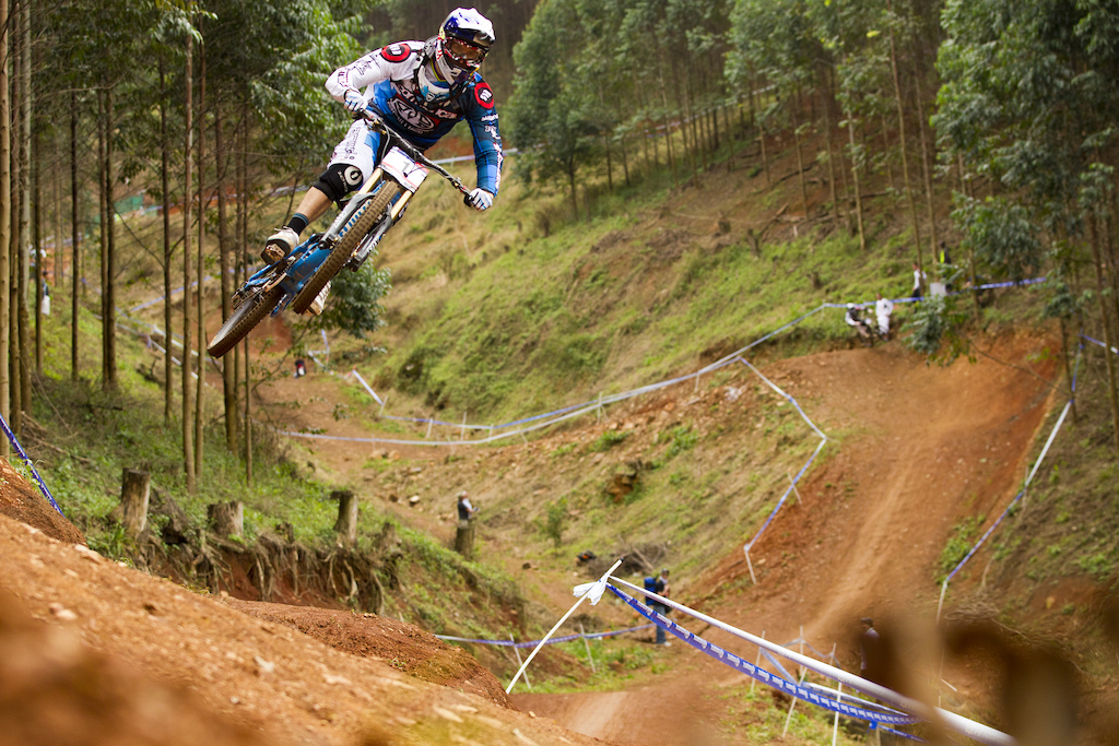 Gee Atherton practicing at the first UCI World Cup in Pietermaritzburg, South Africa, 21st April 2011