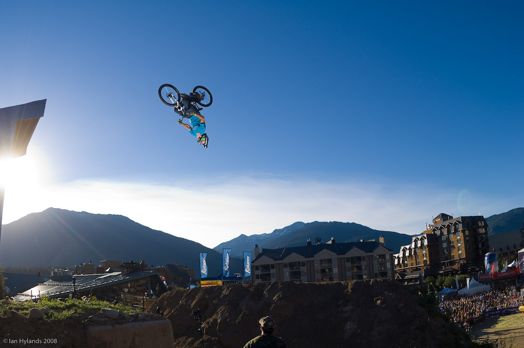 Eric Porter flips the Kokanee stepdown at the Crankworx Best Trick Contest