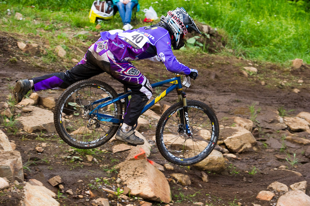 I have no idea how David Graf did not eat crap in the rock garden, one footing it all the way through, but problems lower down saw the Nicolai rider fail to finish.