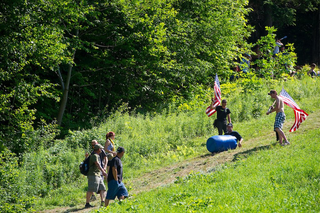Taking a slip 'n slide run trackside. There was enough beer consumed trackside that sliding down the grass in a rain barrel seemed fairly normal, all things considered.