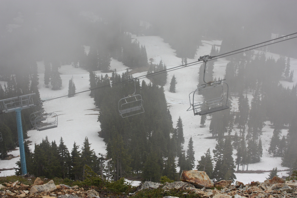 Hustler on the left burms covered in snow. View from blue lookout