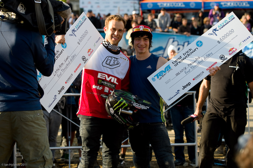 Cam Zink and Benny Phillips, winners of the Teva Best Trick Contest at Crankworx.
