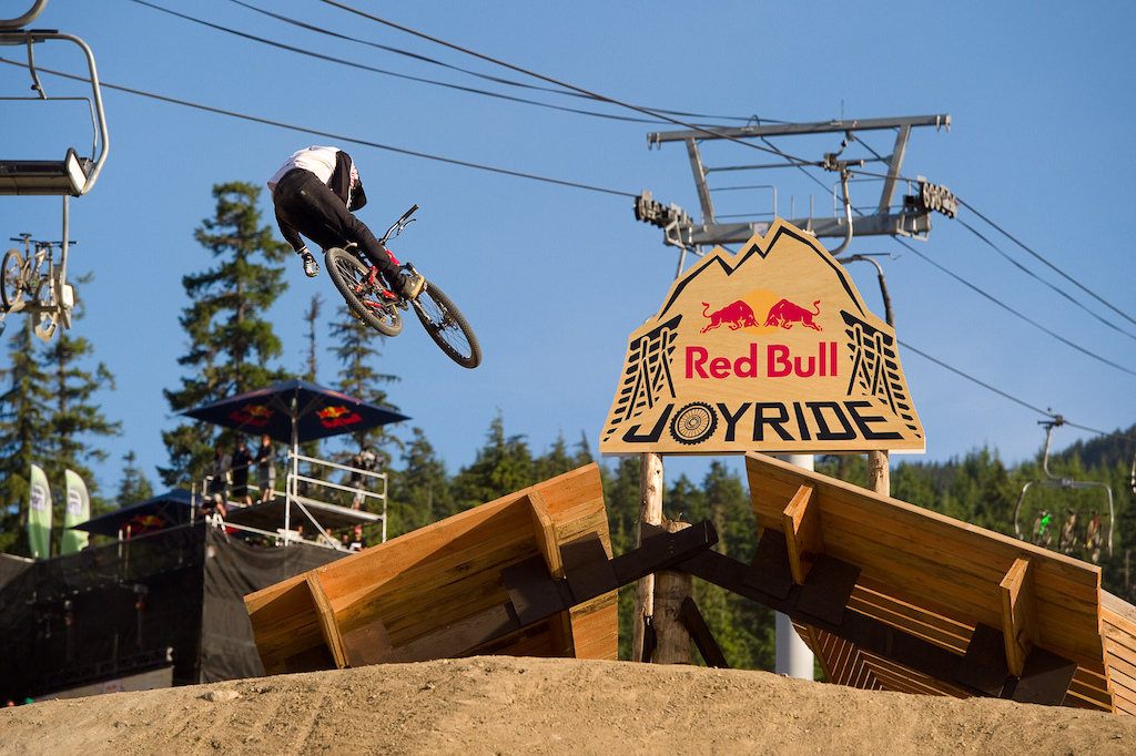Brandon Semenuk jumps during the Red Bull Joyride event in Whistler BC on July 23, 2011