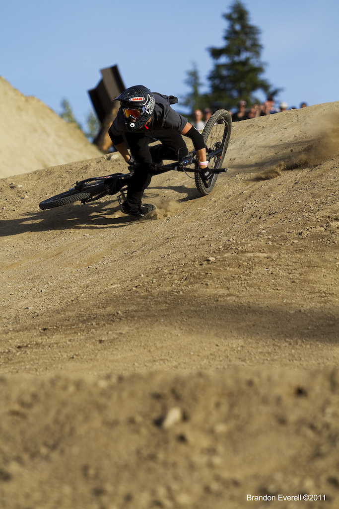 Tyler Mccaul going down after a dumped 3.
Check out the front wheel and his ankle