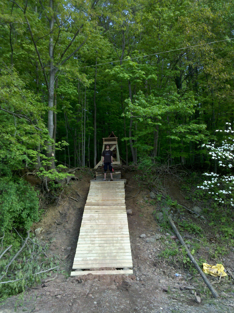 Drop into the parking lot at Launch Bike Park Spring Mount PA.
9 foot drop to where he is standing.
